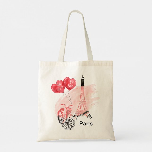 Paris with Eiffel Tower bicycle Tote Bag (Back)