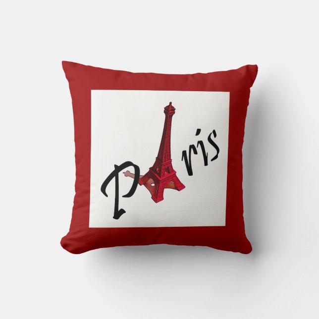 Paris with Eiffel tower on red background Cushion (Front)