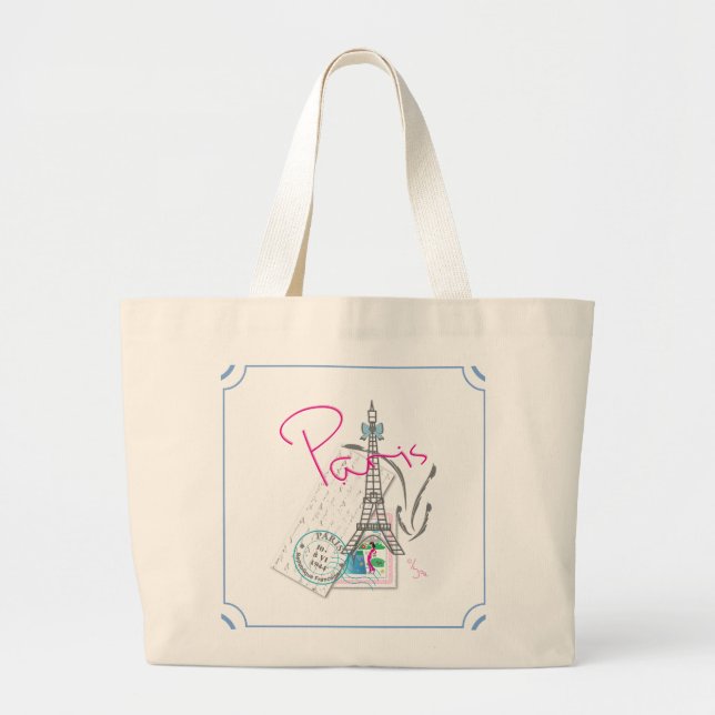 "Paris with love and Eiffel Tower" Large Tote Bag (Front)