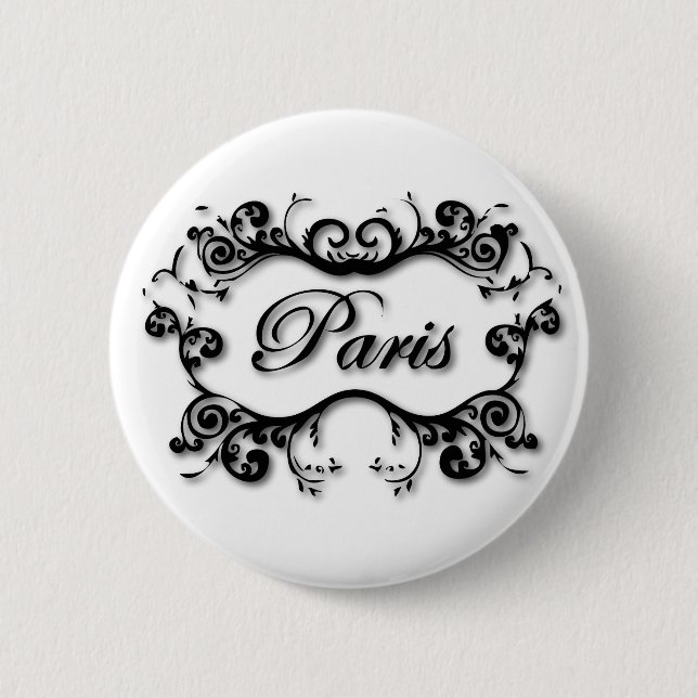 Paris with Scrolls 6 Cm Round Badge (Front)