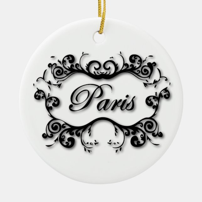 Paris with Scrolls Ceramic Tree Decoration (Front)