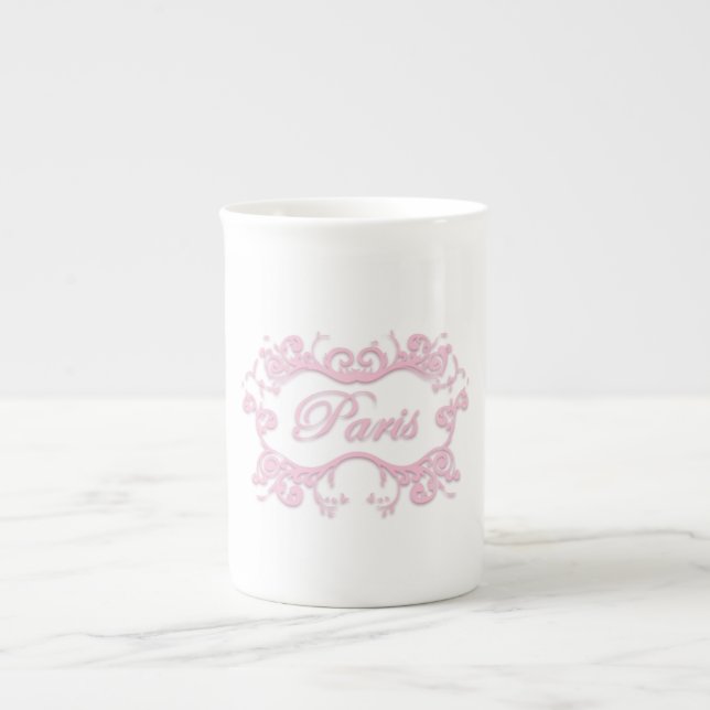 Paris with Scrolls pink Bone China Mug (Front)