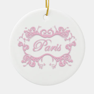 Paris with Scrolls pink Ceramic Tree Decoration