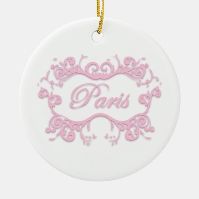 Paris with Scrolls pink Ceramic Tree Decoration (Front)