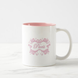 Paris with Scrolls pink Two-Tone Coffee Mug