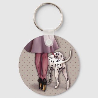 Parisian and its Dalmatian in a walk Key Ring