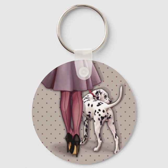 Parisian and its Dalmatian in a walk Key Ring (Front)