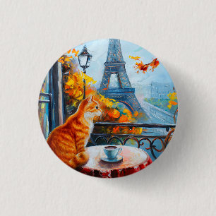 Parisian Autumn Ginger Cat at a Cafe 3 Cm Round Badge