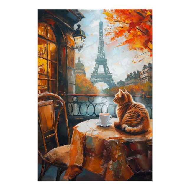 Parisian Autumn | Ginger Cat at a Cafe Poster (Front)