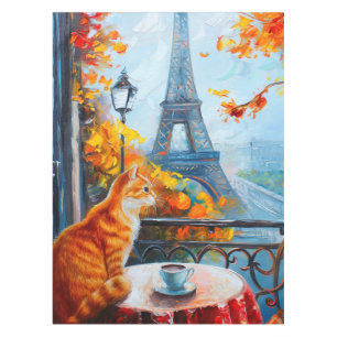 Parisian Autumn Ginger Cat at a Cafe Tablecloth