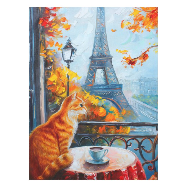 Parisian Autumn | Ginger Cat at a Cafe Tablecloth (Front)
