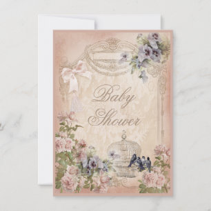 Parisian Birdcage, Birds and Flowers Baby Shower Invitation