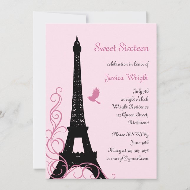 Parisian Birthday Invitation (pink) (Front)
