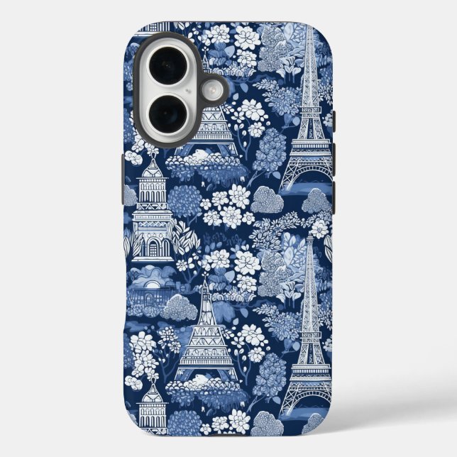 Parisian Blue Toile patterned fabric Case-Mate iPhone Case (Back)