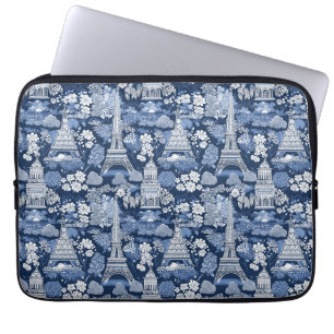 Parisian Blue Toile patterned fabric Laptop Sleeve