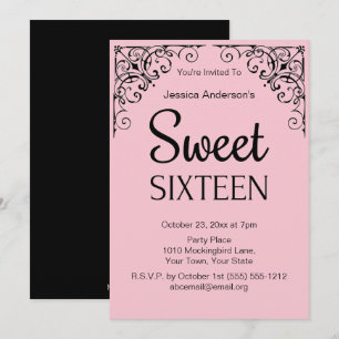 Parisian Boutique Pink Black Sweet Sixteen Invitation