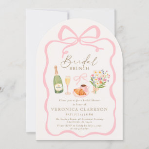 Parisian Brunch Pink Bow Bridal Shower Invitation