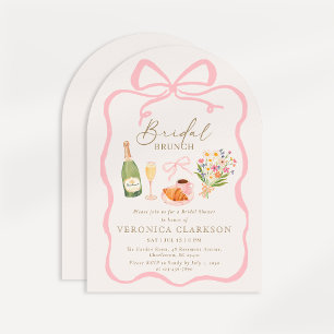 Parisian Brunch Pink Bow Bridal Shower Invitation