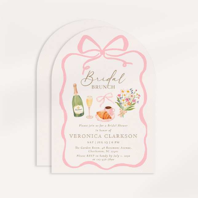 Parisian Brunch Pink Bow Bridal Shower Invitation (Creator Uploaded)