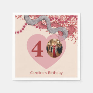 Parisian Cabaret 40th Birthday Photo Red Glitter Napkin