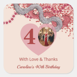 Parisian Cabaret 40th Birthday Photo Red Glitter Square Sticker