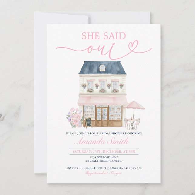 Parisian Cafe Afternoon She Said Oui Bridal Shower Invitation (Front)