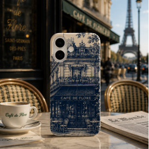 Parisian Café Blue White iPhone 16 Case
