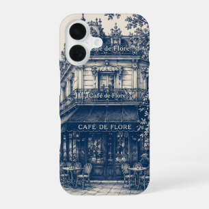 Parisian Café Blue White iPhone 16 Case