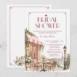 Parisian Cafe Blush Pink Bow Bridal Shower Invitation