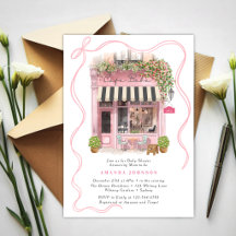 Parisian Cafe Bonjour Bebe Pink Bow Baby Shower 