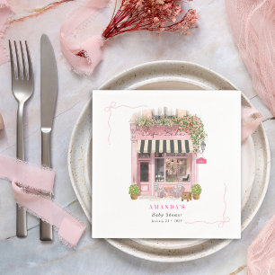 Parisian Cafe Bonjour Bebe Pink Bow Baby Shower Napkin