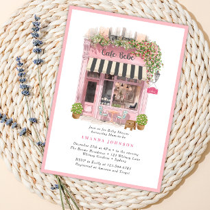 Parisian Cafe Bonjour Bebe Pink Theme Baby Shower  Invitation