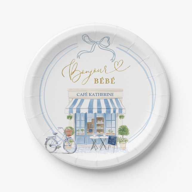 Parisian Cafe Boy Baby Shower Paper Plate (Front)