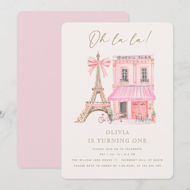 Parisian Café first Birthday Invitation (Front/Back)