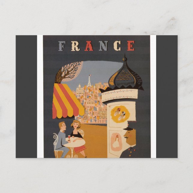 Parisian Cafe Travel Poster Postcard (Front)