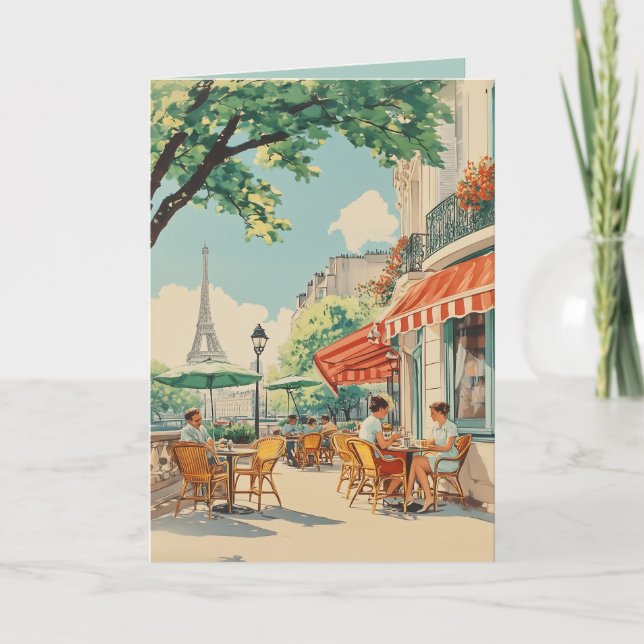 Parisian Café with Eiffel View Card (Front)