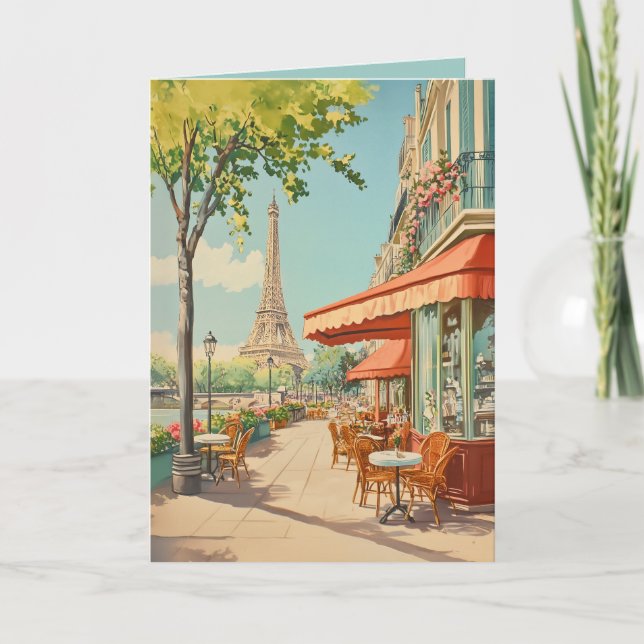 Parisian Café with Eiffel View Card (Front)