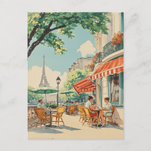 Parisian Café with Eiffel View Holiday Postcard