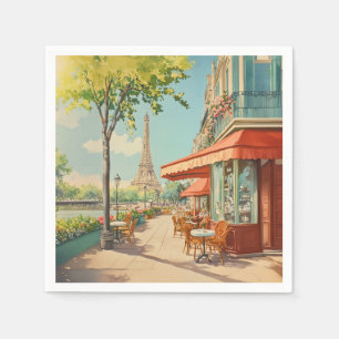 Parisian Café with Eiffel View Napkin