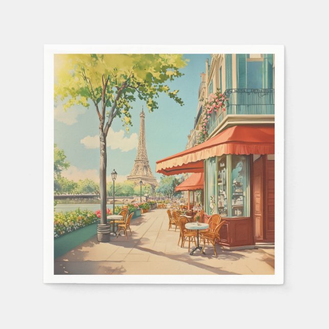 Parisian Café with Eiffel View Napkin (Front)