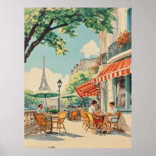 Parisian Café with Eiffel View Poster