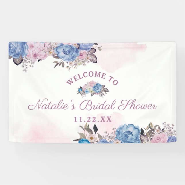 Parisian Charm Blue & Pink Bridal Shower Welcome Banner (Horizontal)