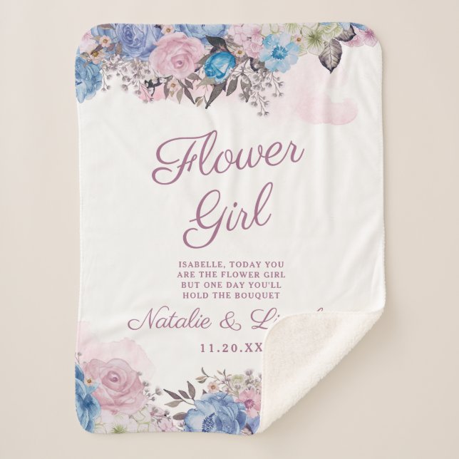 Parisian Charm Blue & Pink Chic Flower Girl Quote Sherpa Blanket (Front)