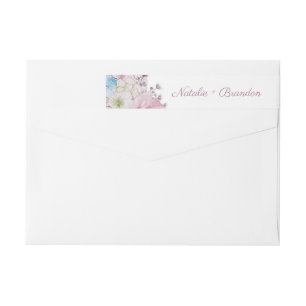 Parisian Charm Blue & Pink Floral Monogram Wedding Wrap Around Label