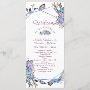 Parisian Charm Blue & Pink Floral Wedding Ceremony Programme
