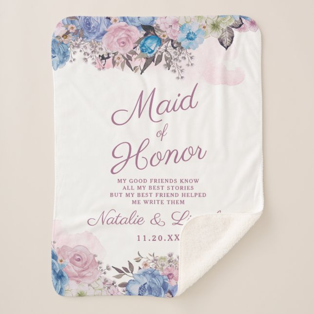Parisian Charm Blue & Pink Maid of Honour Quote Sherpa Blanket (Front)