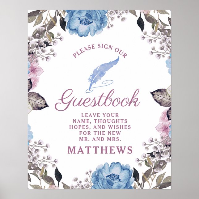 Parisian Charm Blue & Pink Sign our Guestbook Sign (Front)