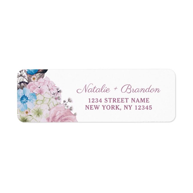 Parisian Charm Blue & Pink Wedding Return Address (Front)