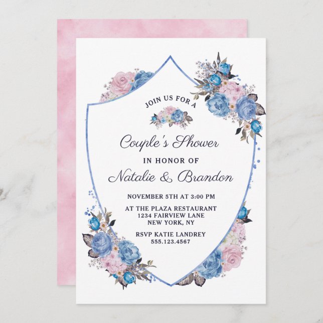 Parisian Charm Crest Frame Couple's Wedding Shower Invitation (Front/Back)