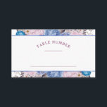 Parisian Charm Floral Seating Wedding Table Number Place Card<br><div class="desc">Parisian Charm Blue & Pink Floral Chic and Shabby Design with Painted Roses, Leaves, and Flowers. A Charming and Playful Look, with Blush Pink, Dusty Blue, Mauve, Dark Navy Violet colour palette. With Hand Painted Watercolor Floral elements, Vintage Classic Script Fonts - Wedding Reception Guest Seating Table Number Place Card!...</div>